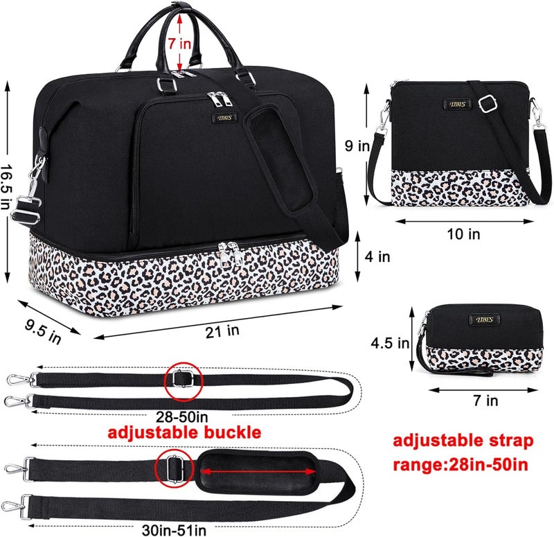 TIBES Travel Weekender Bag for Women, Overnight Bag with Shoe Compartment Oversized Travel Duffel Bag Carry On Tote 21" - Image 5